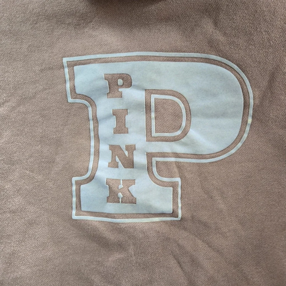 PINK Victoria's Secret Women Hoodie‎ L Brown Fleece Logo Campus Zipper